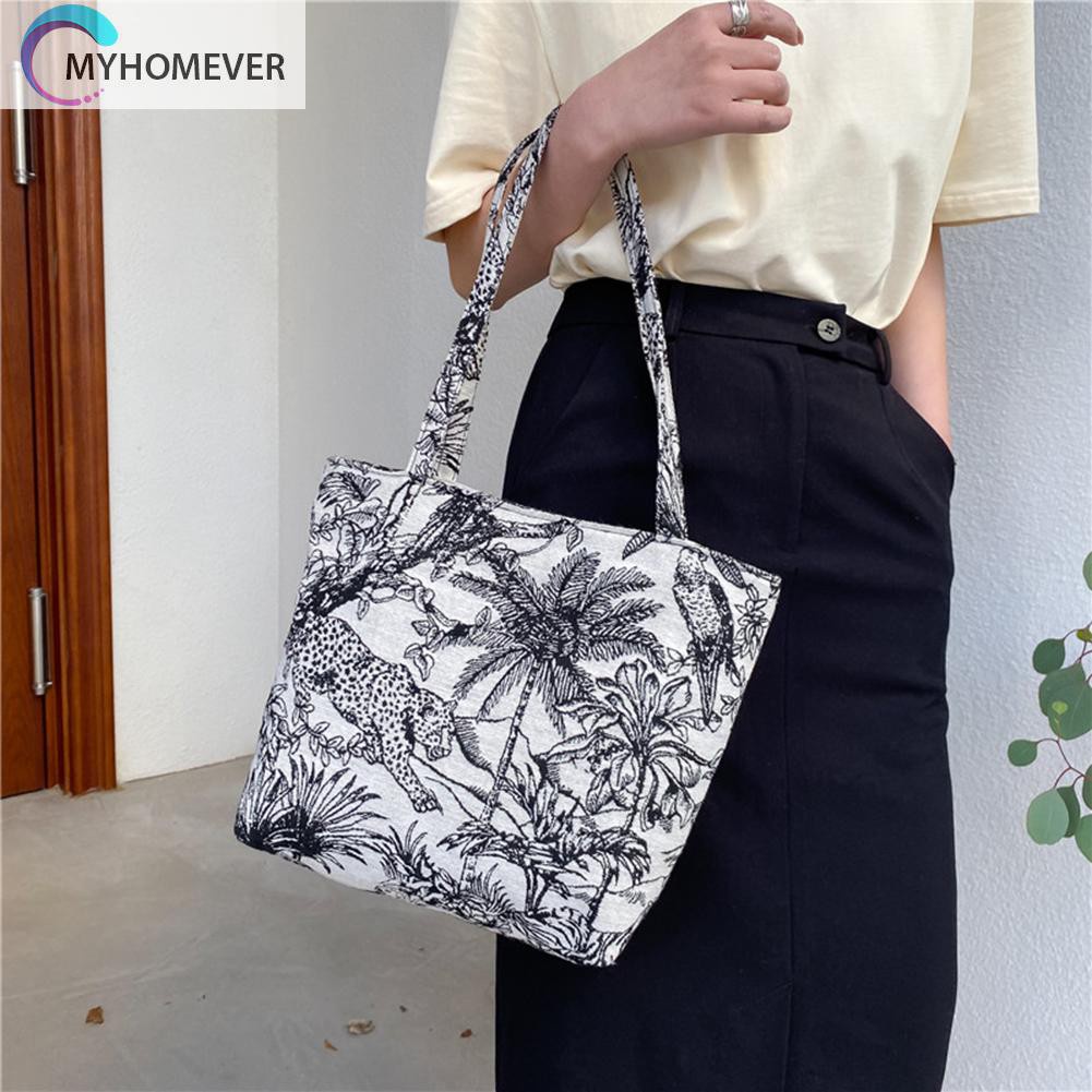 myhomever Vintage Women Printing Shoulder Shopping Bag Casual Ladies Large Handbags