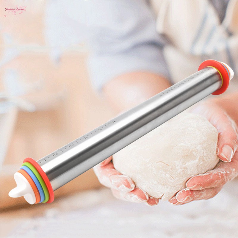 Adjustable Stainless Steel Rolling Pin Dough Roller with 4 Removable Adjustable Thickness Rings