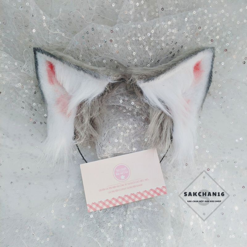 Bộ tai kèm đuôi hoá trang cáo màu xám loại lớn