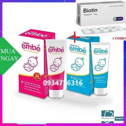 Combo Biotin 5mg+ Combo Kem Em Bé &amp; Kem Nẻ Em Bé - Bộ đôi kem bôi da thảo dược cho trẻ