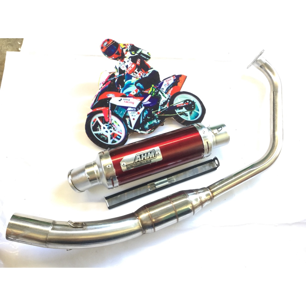 Pô AHM ĐỎ cả cổ bầu hơi inox GẮN NHIỀU LOẠI XE exicter, winer, sonic, raider, satria, gsx, fz, tfx, cbr, r15,...