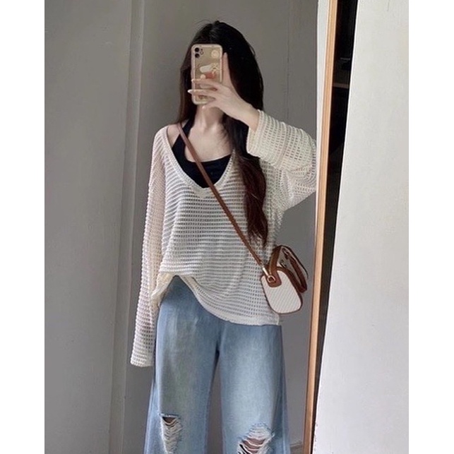 SET ÁO LƯỚI ULZZANG KÈM YẾM (ảnh thật)