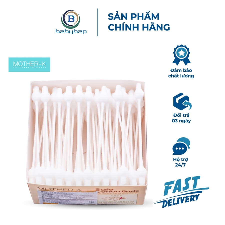 Tăm Bông Sơ Sinh Mother-K Hàn Quốc 100% Bông Chất Lượng Cao (100c)