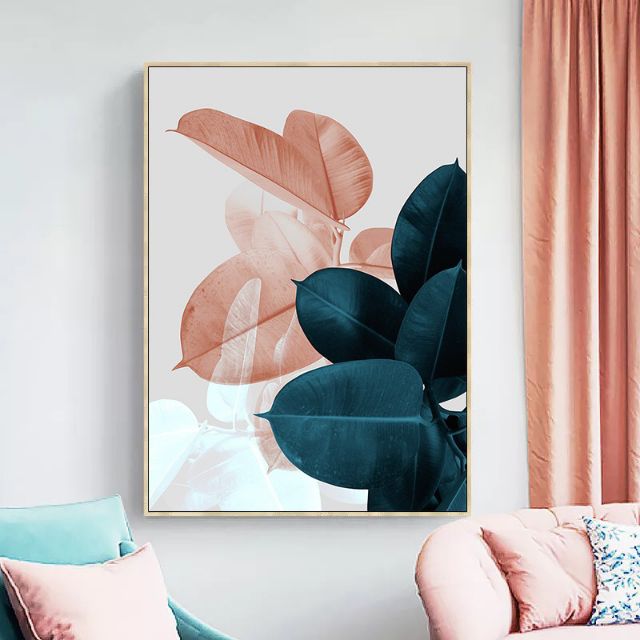 Tranh canvas lá đa đỏ 50x70 kèm khung nhựa composite