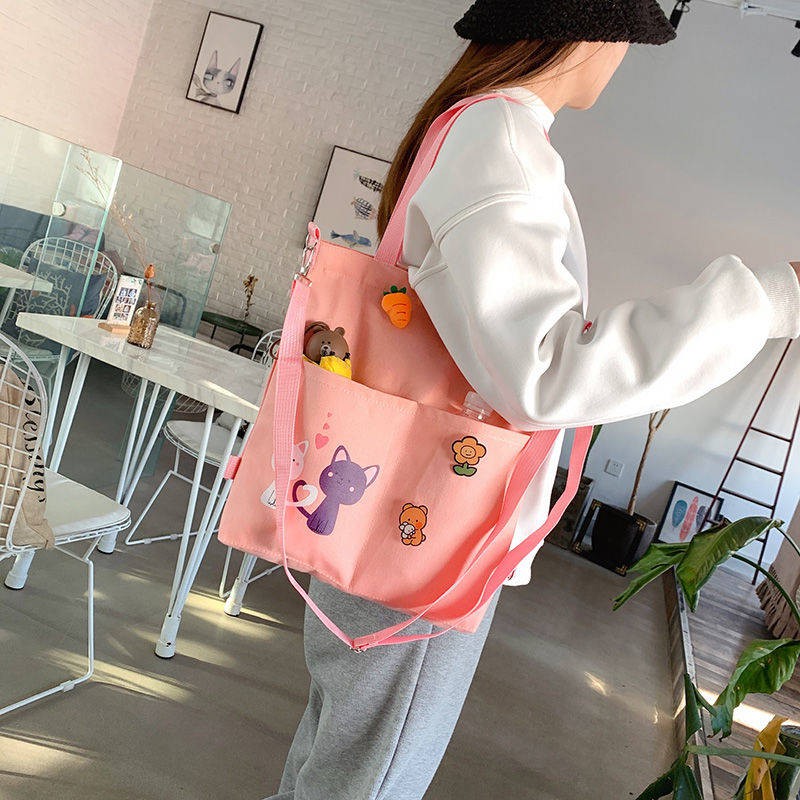 Túi vải nữ sinh viên phiên bản Hàn Quốc của túi messenger Ins Multi-Chức năng Túi xách công suất lớn Túi sinh viên