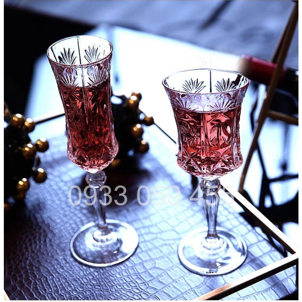 Ly thủy tinh pha lê chân cao uống rượu Tây, cốc uống rượu whisky cocktail kiểu Pháp sang trọng