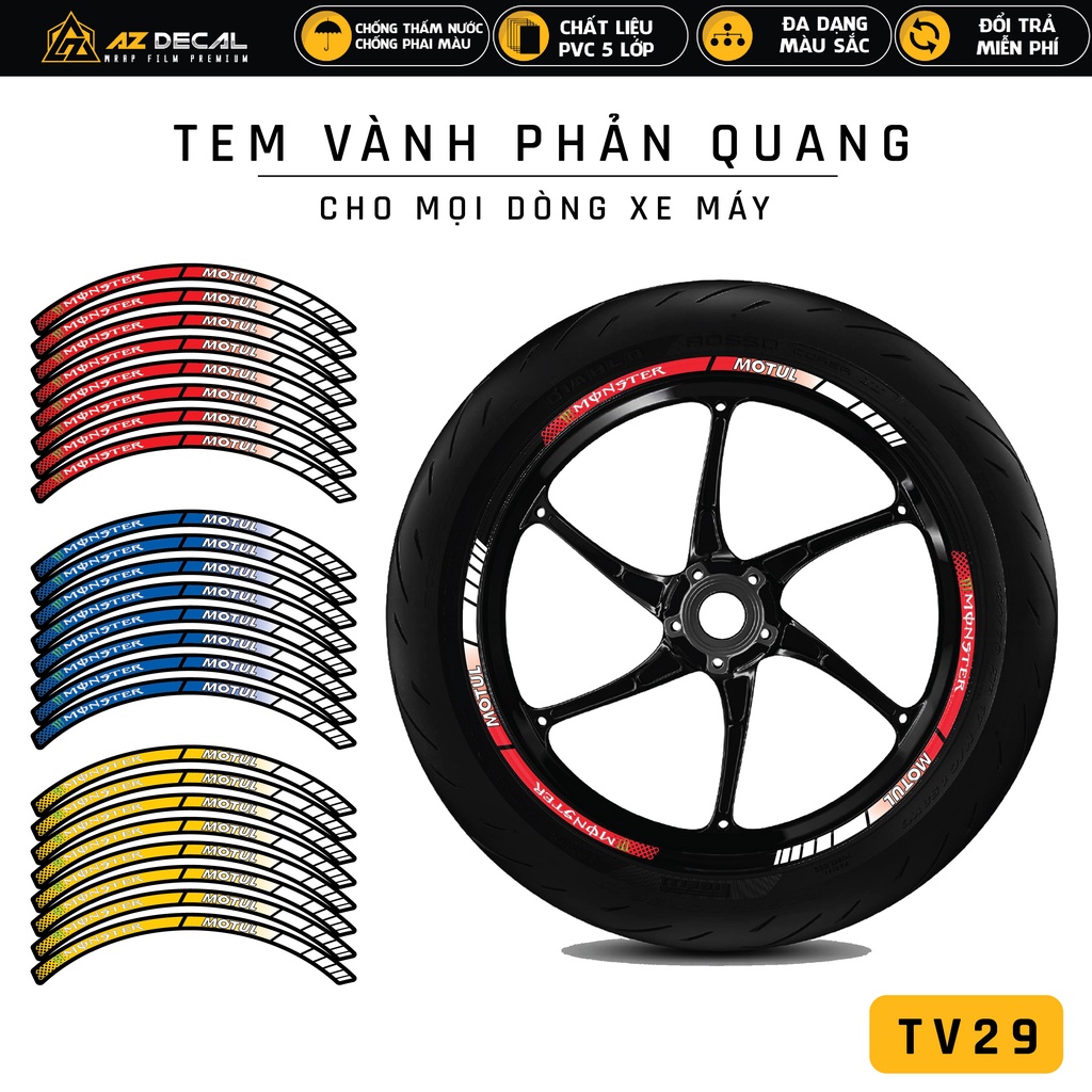 Tem Dán Vành Xe Máy Phản Quang Monster Motul | TV29 | Decal Dán Mâm Xe Exciter 150 155 NVX Sirius Fr
