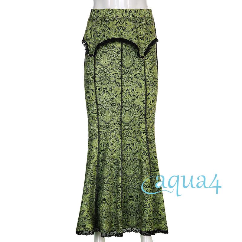 Chân Váy Maxi Lưng Cao Phối Ren Phong Cách Vintage Y2K Fairycore Grunge 2000s