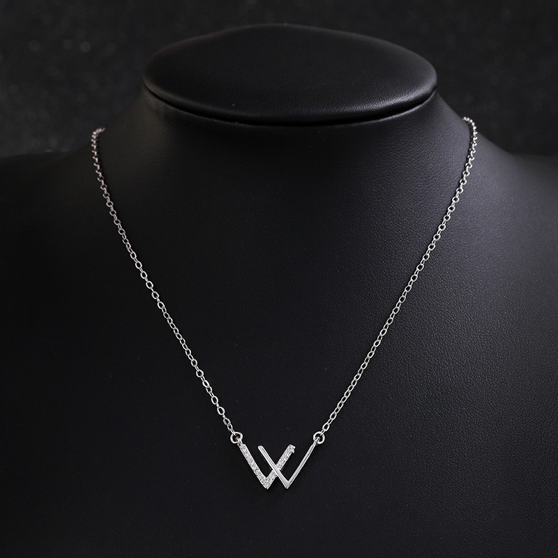 Vòng Cổ Mặt Chữ W Đính Đá Zircon Phong Cách Sang Trọng Thời Trang Hàn Quốc