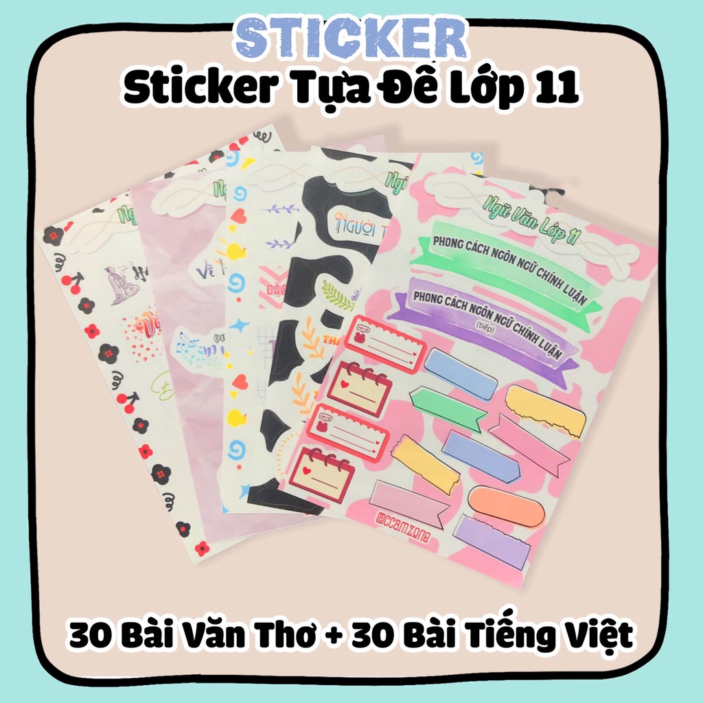 Sticker Tựa Đề Môn Ngữ Văn Lớp 11 set 30 Bài Tiếng Việt 30 Bài Văn Thơ ccamzone