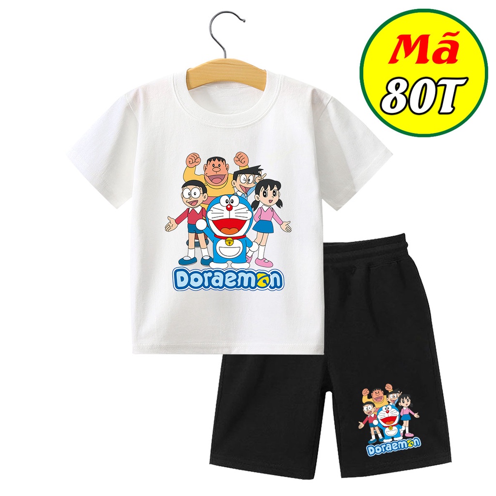 Đồ bộ bé trai, đồ bộ bé gái cộc tay Táo Kid chất cotton in hình Mèo Máy DRM từ 0 đến 10 tuổi TK80