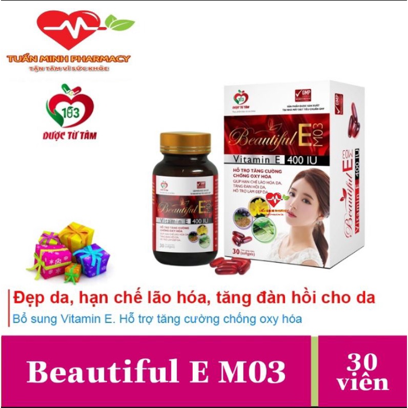 Beautiful E M03 - Bổ sung vitamin E giúp đẹp da,chống lão hóa da, tăng độ đàn hồi cho da. (Hộp 30 Viên)