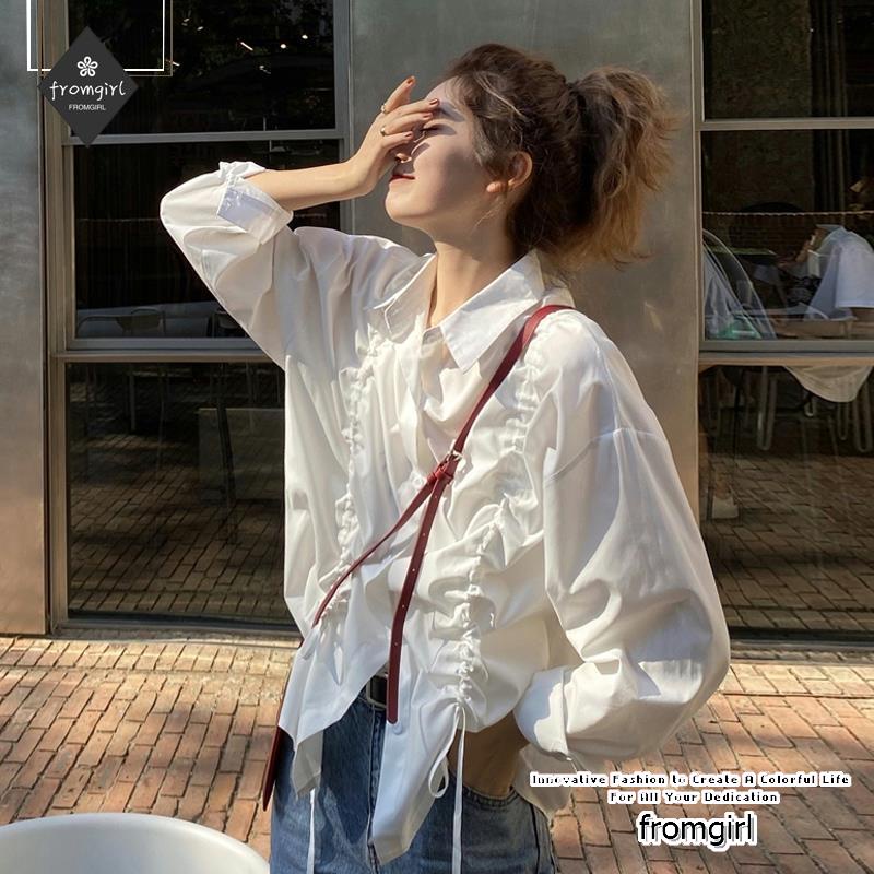 Áo Sơ Mi Trắng Dài Tay Thiết Kế Dây Rút Thời Trang Mùa Xuân Mới Cho Nữ 2022