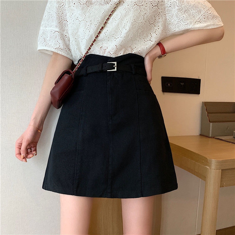 Jiashucheng Chân Váy Denim Lưng Cao Màu Sắc Thời Trang Mùa Hè Cho Nữ