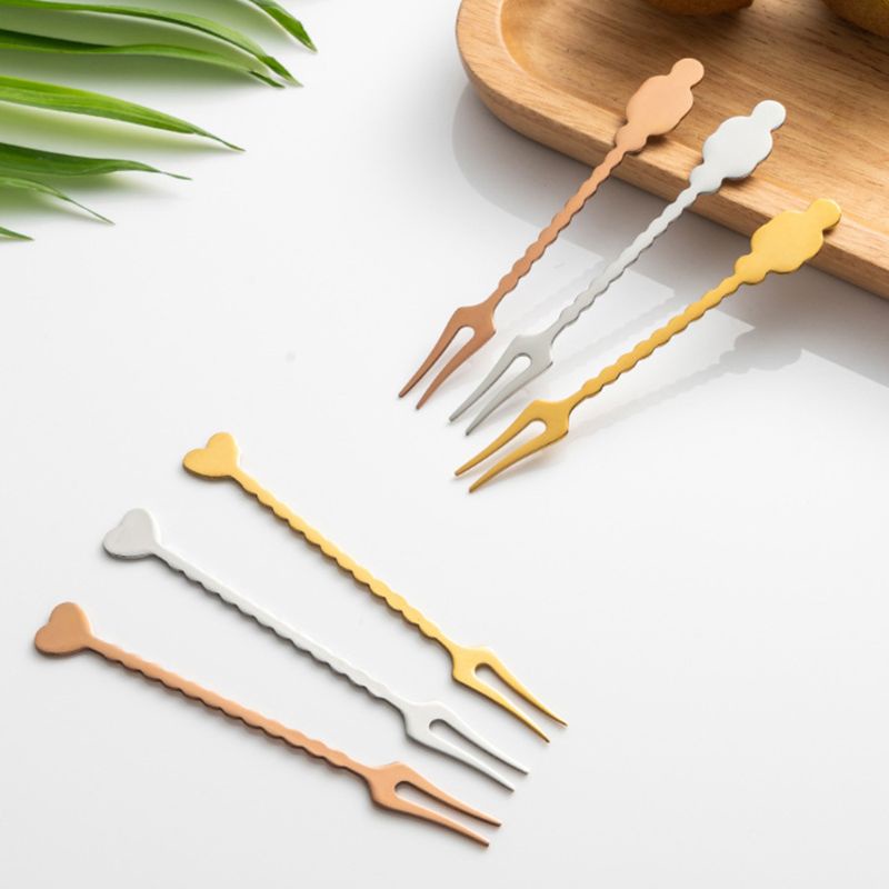 Aoto Nĩa Ăn Trái Cây Hai Đầu Bằng Thép Không Gỉ Hình Trái Tim Vintage Phong Cách Bắc Âu