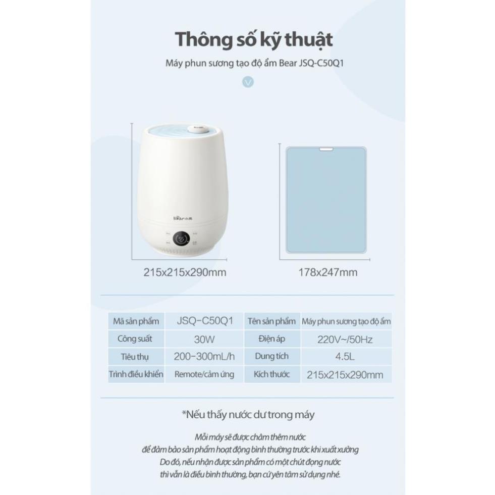 Máy Phun Sương Tạo Độ Ẩm Bear JSQ-C50Q1 4.5L tạo ion bạc kháng khuẩn bản cao cấp bảo hành chính hãng