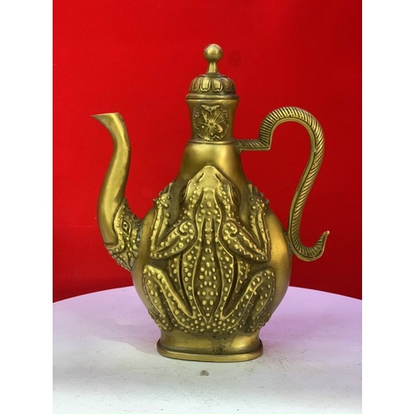 Ấm Trà Cóc Lá Sen Bằng Đồng Ấm Chén Phong Thuỷ Tài Lộc