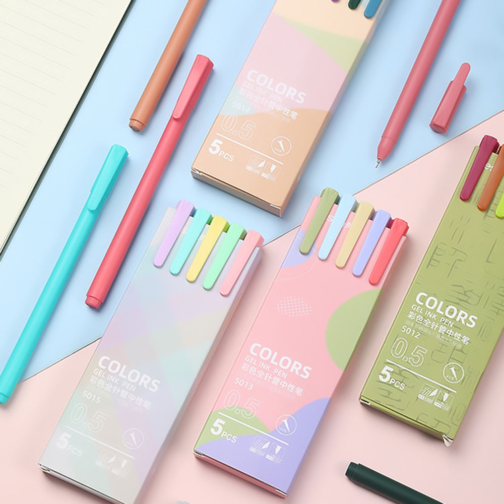 Kit 5 Bút Gel Màu Mực Ngòi 0.5mm Nhiều Màu Sắc Bút Kaco