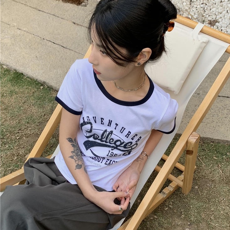 Áo Thun Tay Ngắn Dáng Ôm In Chữ Phong Cách Cổ Điển Thời Trang Mới 49810