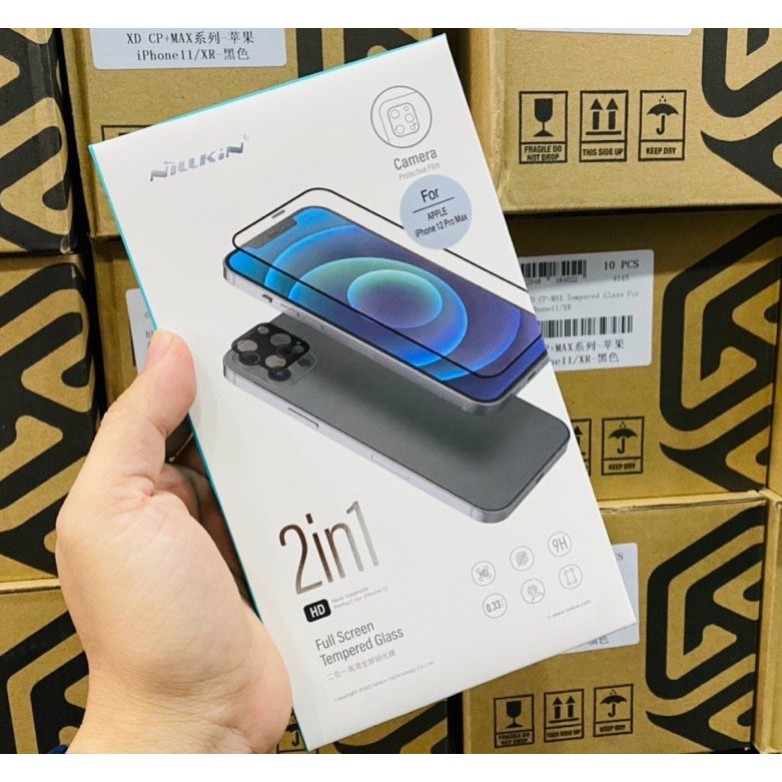 (Kèm kính camera) Kính cường lực chống bụi màng loa Nillkin HD 2 in 1 cho Iphone 12/ 12 Pro Max Chính hãng