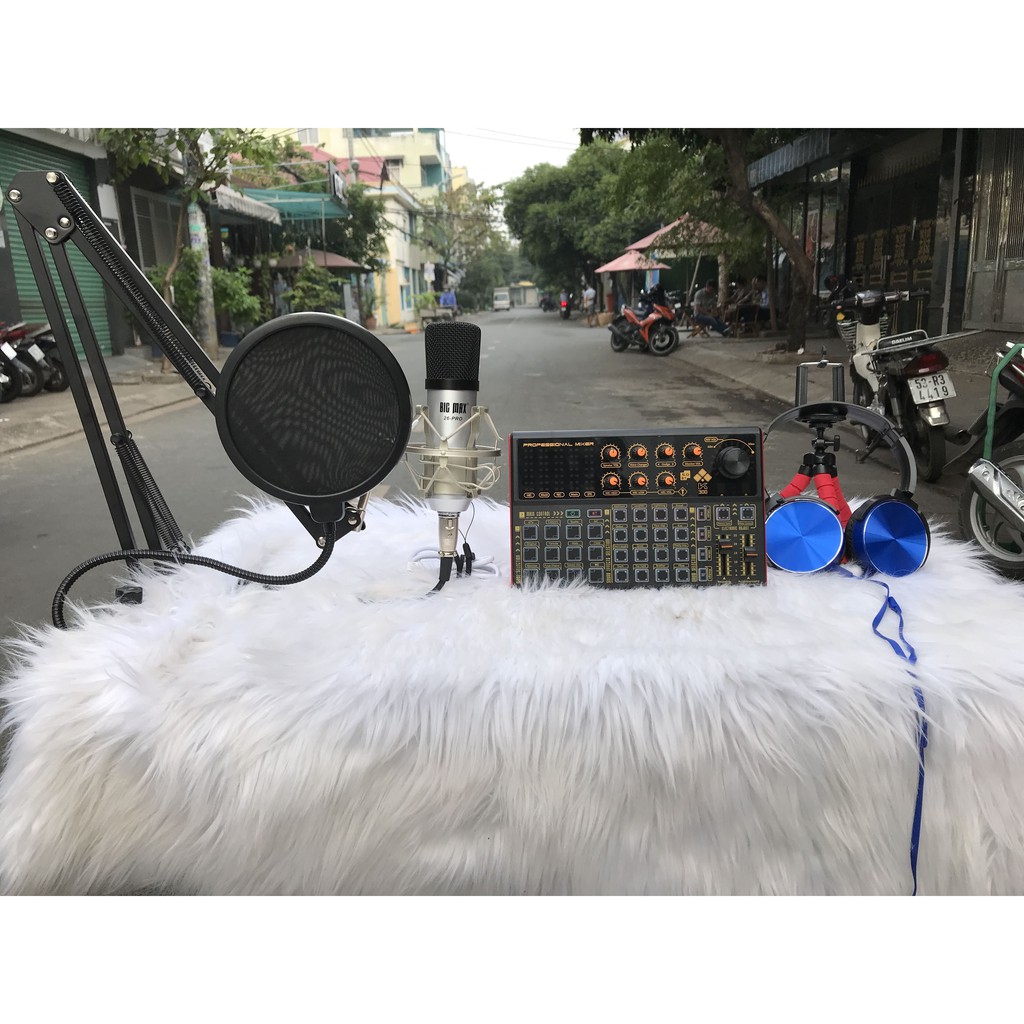 combo micro Big max 26 pro + sound card K3000 thu âm livestream karaoke chân kẹp míc, màng lọc âm tai nghe kẹp bạch tuộc