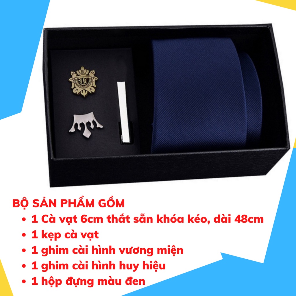 Bộ Cà vạt 6cm làm Quà tặng cho nam, gồm Cà vạt bản nhỏ, Kẹp cà vạt, Ghim cài áo thời trang Nam CCV-02A