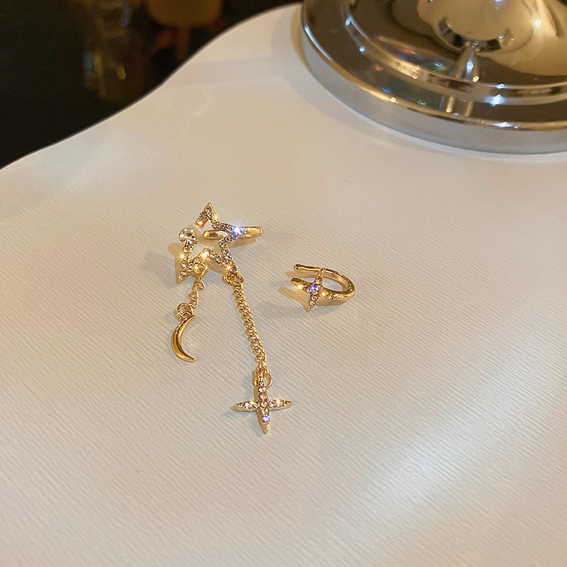 Khuyên Kẹp Tai Không Xỏ Hình Ngôi Sao Mặt Trăng Đính Đá Thời Trang Hàn Quốc Cho Nữ
