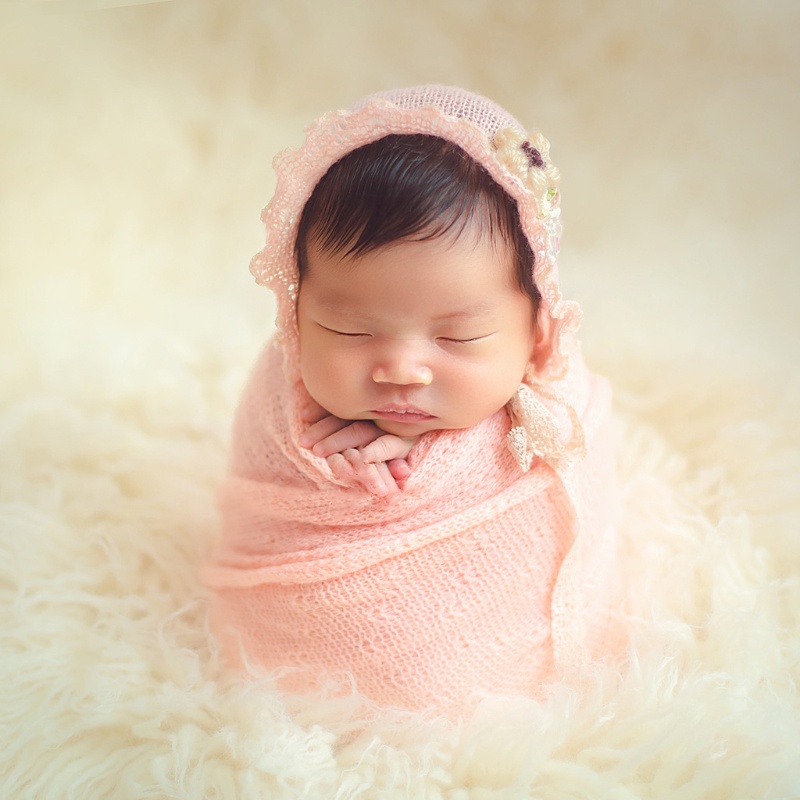 Chăn Dệt Kim Co Giãn + Mũ Xinh Xắn Dùng Làm Phụ Kiện Chụp Ảnh Cho Bé Sơ Sinh