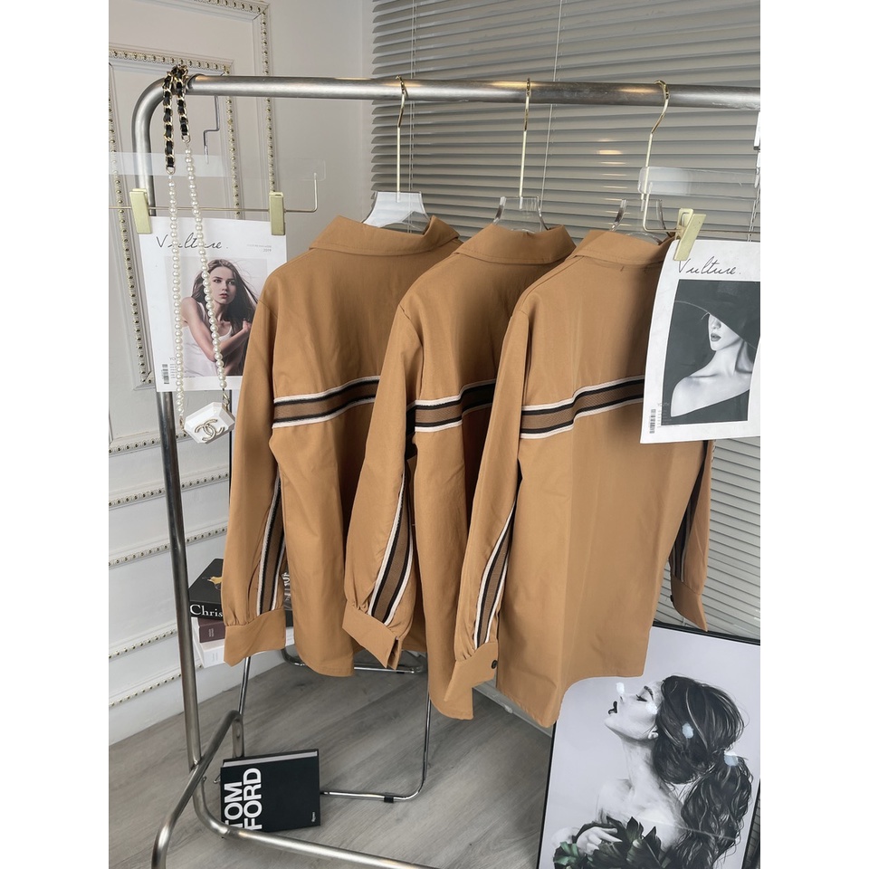 Áo sơ mi nâu thụng form rộng sọc lưng áo sơ mi nữ ulzzang unisex MIVOSA SM018