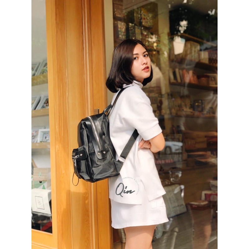 Balo vải PU viền da