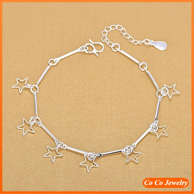 Vòng tay phối tua rua hình ngôi sao màu bạc thời trang Hàn Quốc duyên dáng cho bạn nữ
