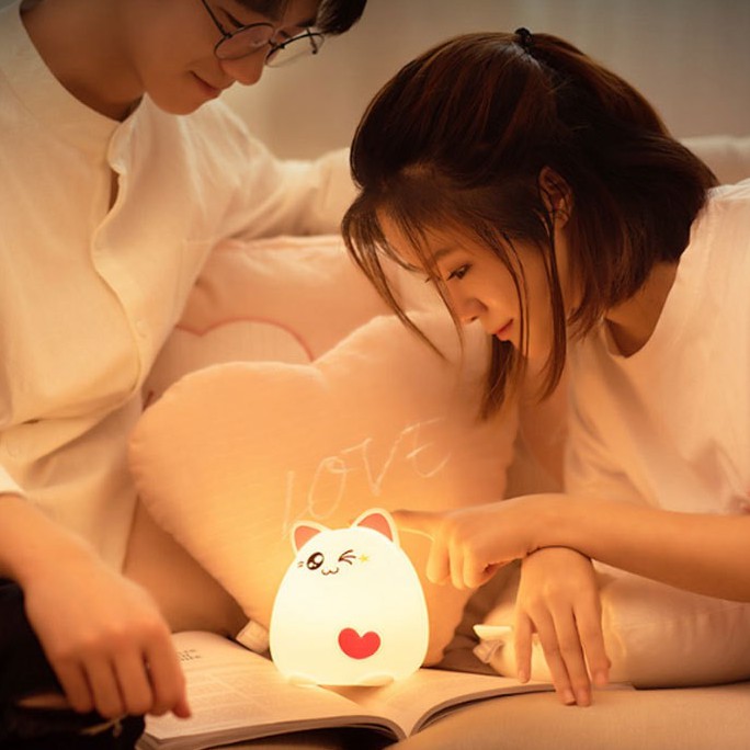 Đèn ngủ cảm ứng dễ thương silicon Kitty 💖 Đèn ngủ để bàn hình thú 💖 Đổi màu liên tục cute💖 Quà tặng sinh nhật đáng yêu