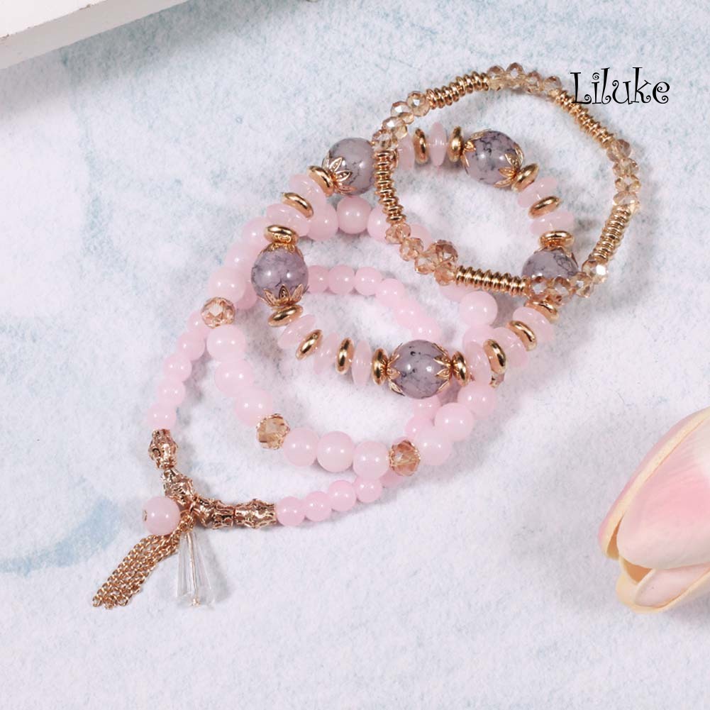 Bộ 4 Vòng Tay Hợp Kim Trang Trí Ngọc Trai Giả Xinh Xắn Cho Nữ