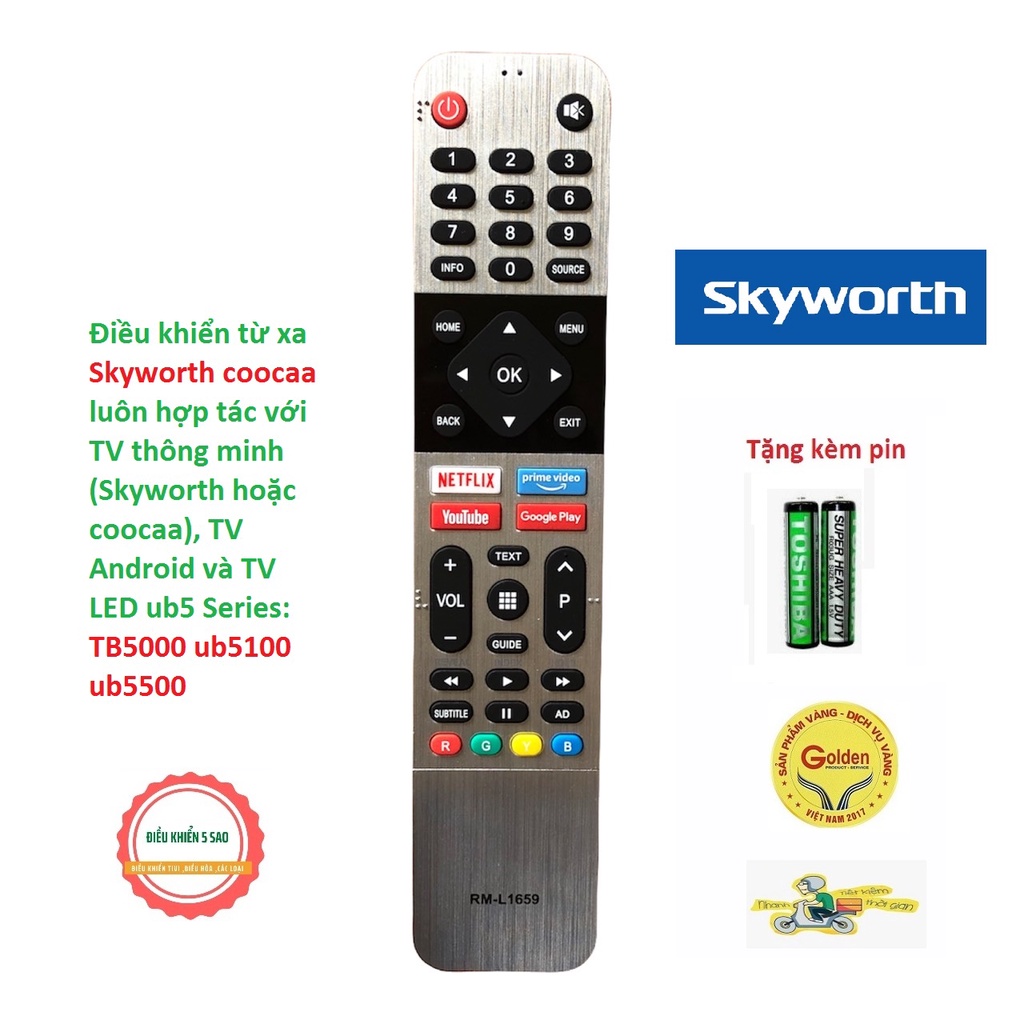 Điều khiển dành cho tivi Skyworth Coocaa các mã như   TB5000 UB5100 UB5500 - tặng pin