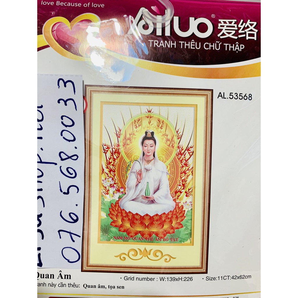Tranh thêu chữ thập PHẬT QUAN ÂM 53568  chưa thêu 5d 53568