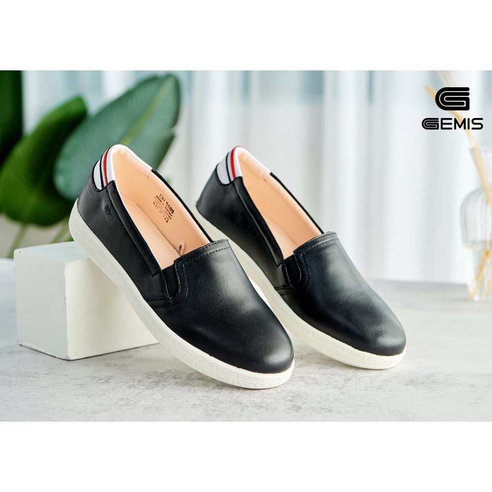 Giày slipon da bò 1cm GEMIS - GM00307 Đen/Trắng