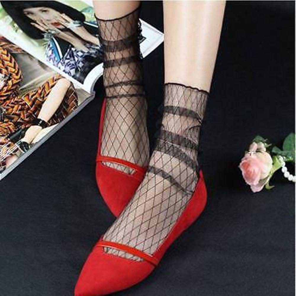 Vớ Lưới Cổ Thấp Họa Tiết Hoa Tuyết Ngôi Sao Thời Trang Cho Nữ