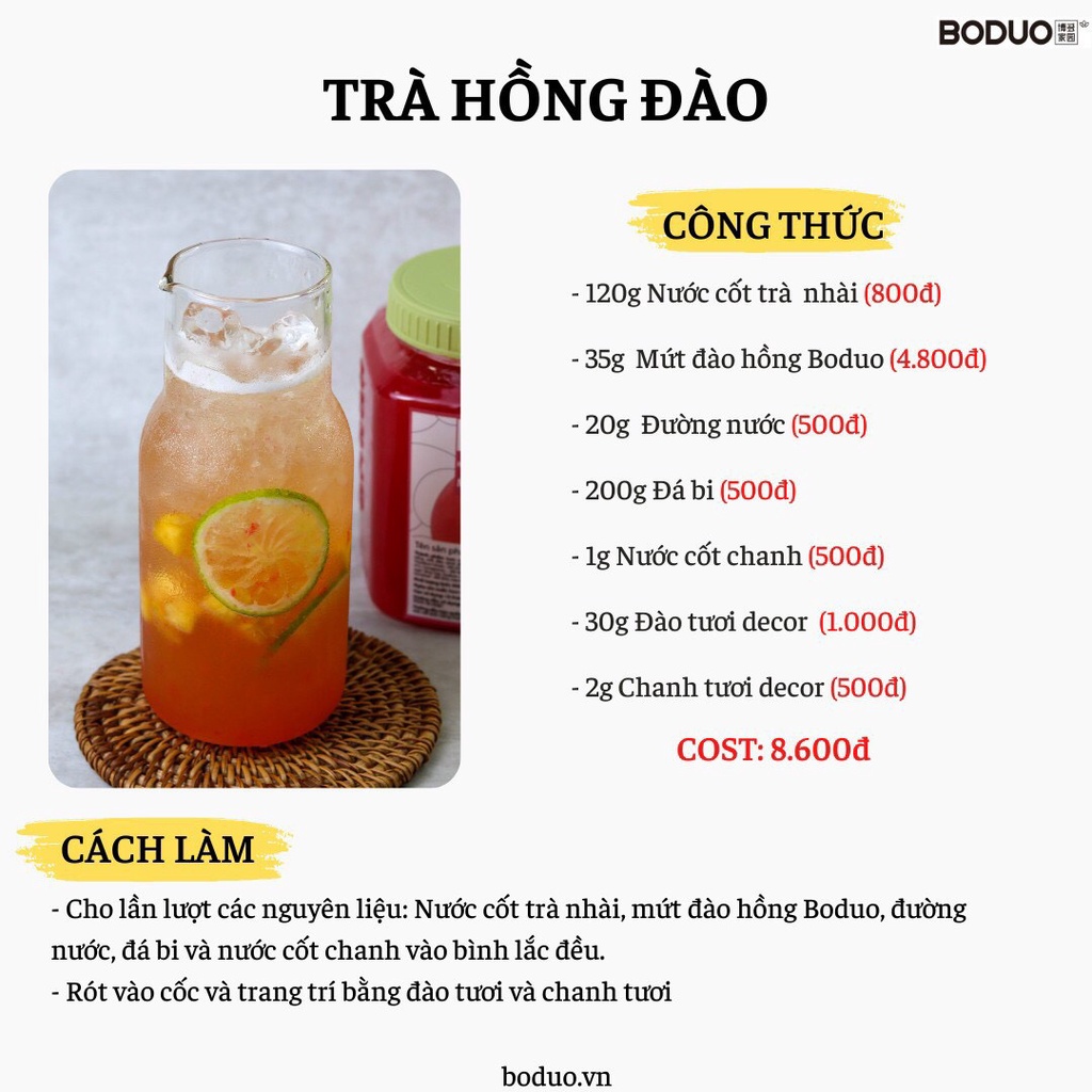 Mứt Sinh Tố Trái Cây Boduo Đào Hồng Hủ 900gr