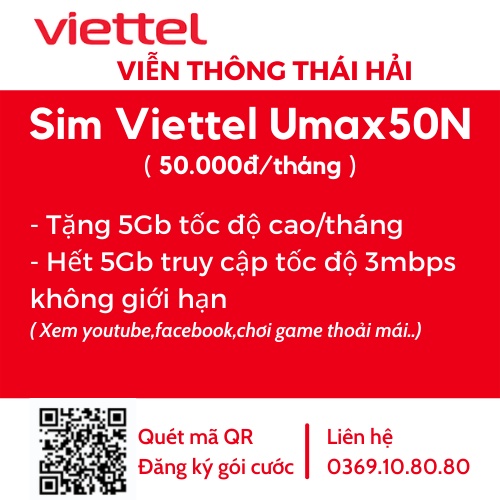SIM Viettel 4G Umax50N Không Giới Hạn Lưu Lượng Tốc Độ Cao | Max Băng Thông