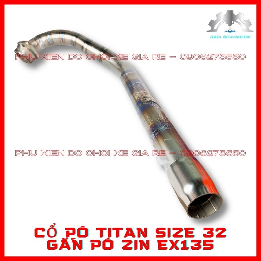 Cổ Pô Titan Ex135 Exciter 135 gắn Pô Zin, Mẫu Titan Khò ĐẸP như Hình - Về Lắp như Zin, không độ chế Size 32