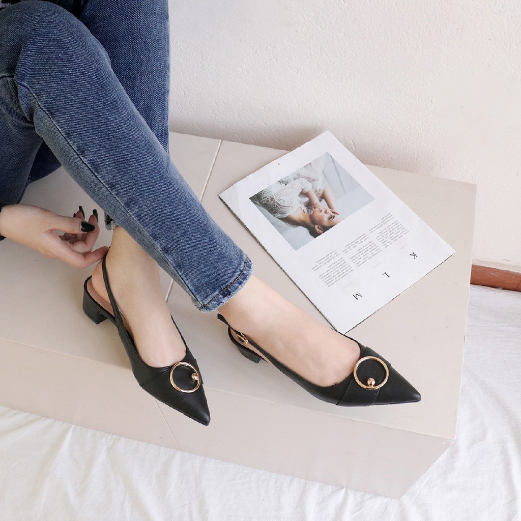 Giày cao gót bít mũi nữ mũi nhọn khóa tròn gót 3 phân dáng sandal slingback thời trang công sở bAimée & bAmor - MS1646