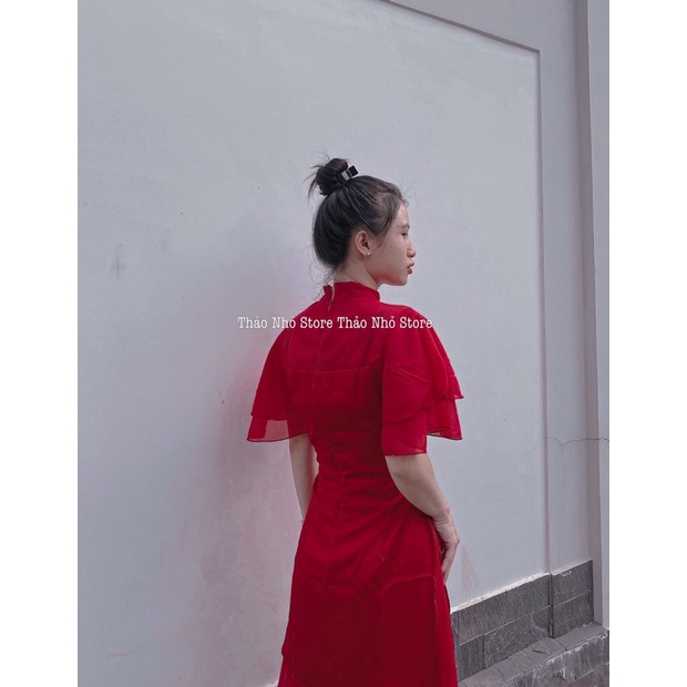 set áo dài đỏ cách tân ngày tết( hình thật shop Thảo Nhỏ Store chụp )