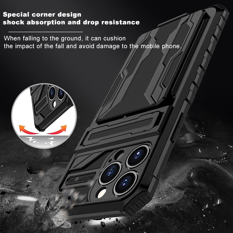 Ốp Điện Thoại Chống Sốc Có Ngăn Đựng Thẻ Và Giá Đỡ Cho IPhone 13 12 11 Pro Max 14 Pro Max 11