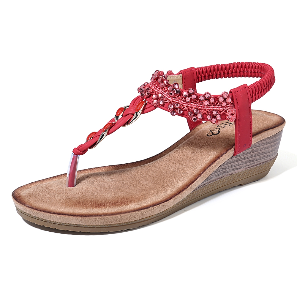 Giày sandal xỏ ngón đế xuồng đính đá pha lê thời trang