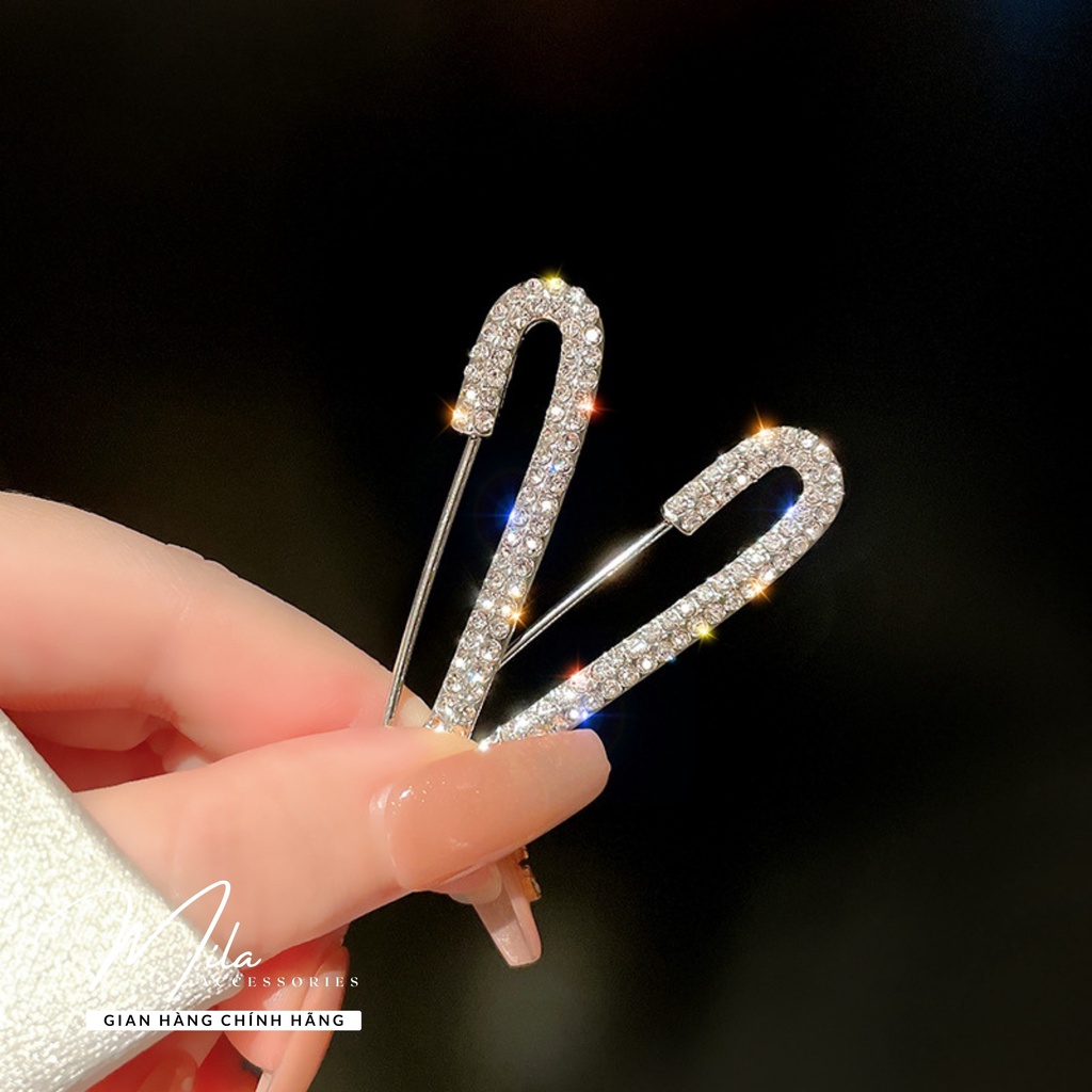 Trâm cài áo nữ đính đá đẹp MILA PK102 ❤️SANG TRỌNG❤️Titan cao cấp không gỉ kết hợp đính đá trắng Mila Accessories