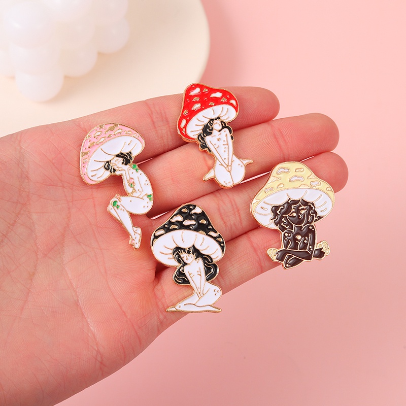 Ghim cài áo QIHE JEWELRY hình cô gái nấm hoạt hình tráng men 4 kiểu đáng yêu xinh xắn thích hợp làm quà tặng