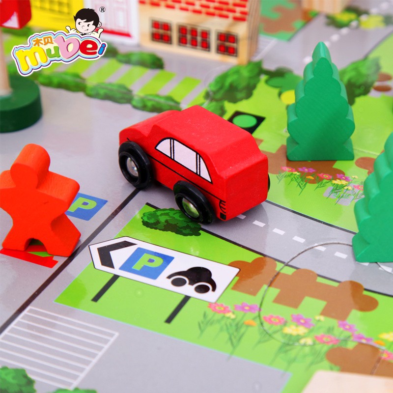 [Đồ chơi gỗ] Mô hình đồ chơi đường giao thông bằng gỗ nhiều chi tiết đường ray cầu vượt kèm ô tô cho bé Master Kids