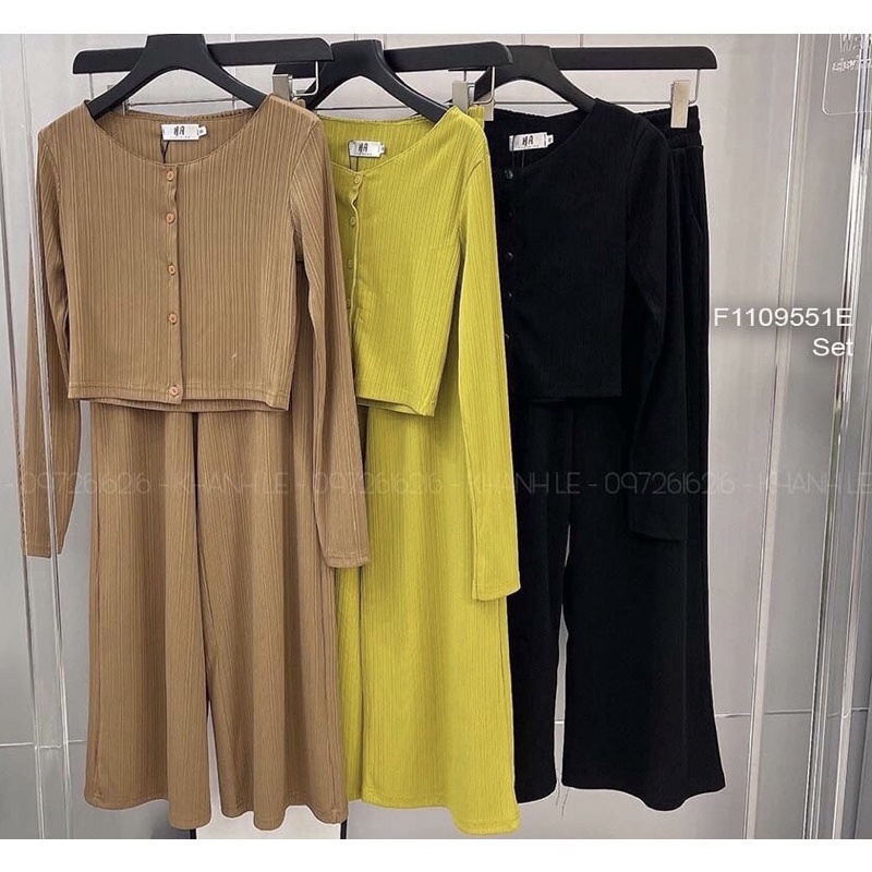 Set áo croptop cổ tròn kèm quần dài