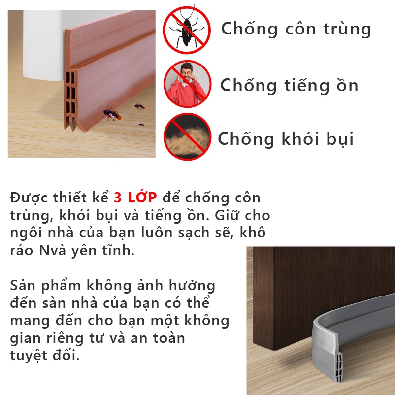 Nẹp 3 lớp chặn khe hở cửa đi ⭐Thanh dán chân cửa KINGRON giữ nhiệt điều hòa dày 5mm, chống gió lùa, chống khói bụi R3L