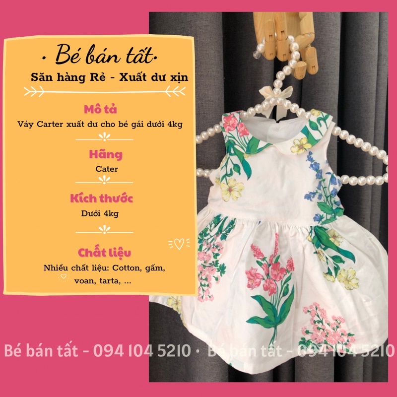 👗 Váy đầy tháng Carter cho bé gái dưới 4kg 🎉